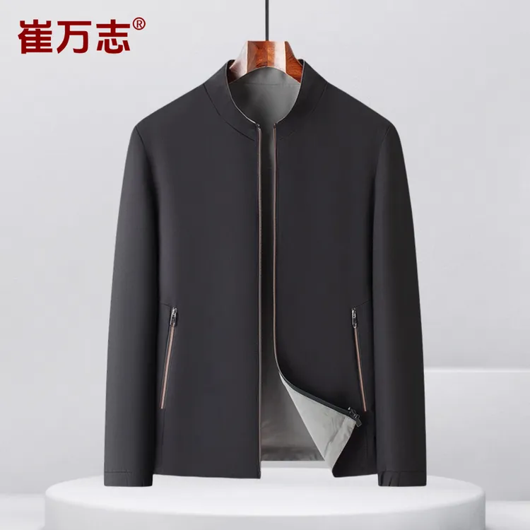 【双面可穿】崔万志男士双面牛奶丝立领轻奢夹克休闲中年秋季外套