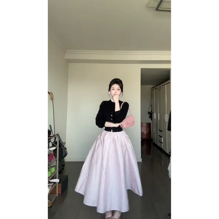 MARIE.COCO法式富家千金感穿搭黑色针织开衫高腰小香风公主裙