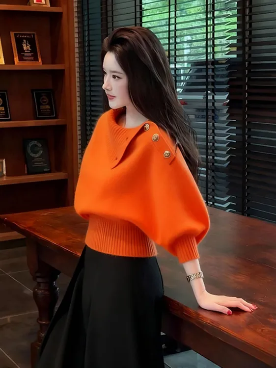 2025新款秋冬时尚轻熟气质淡人高知穿搭氛围感巨好看橘色针织上衣