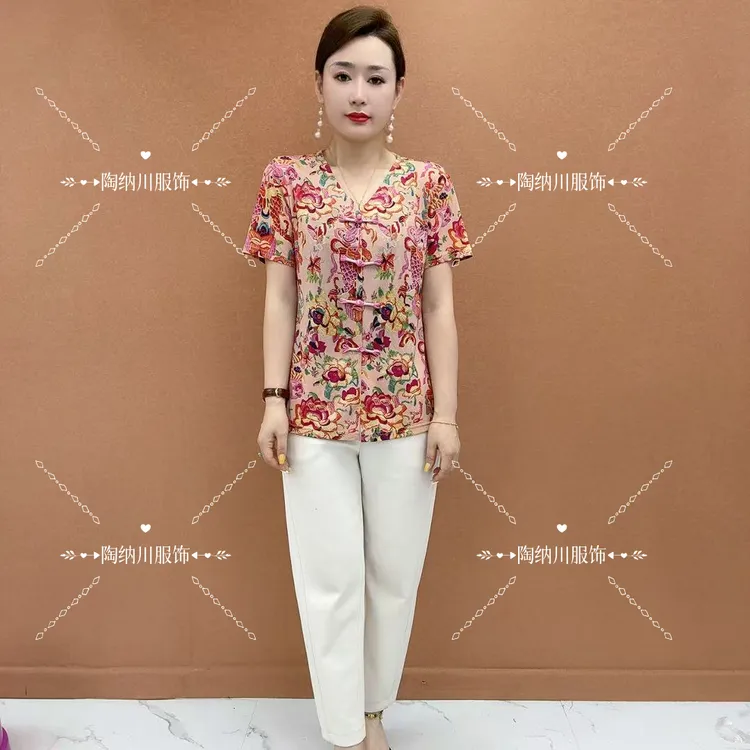 2025夏季新款国风宽松中老年洋气时尚小衫减龄显瘦母亲节妈妈女装