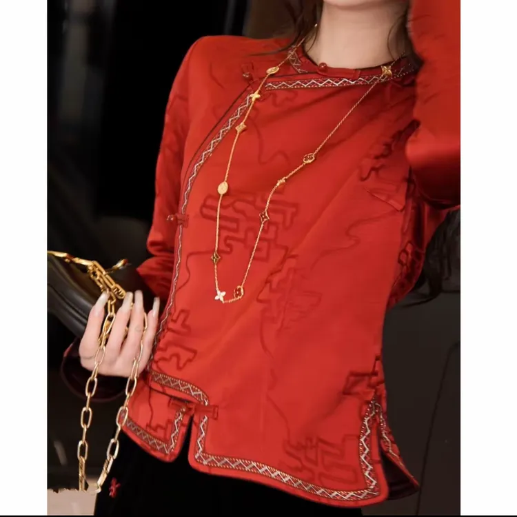 【鸿运当头】2026春季新款中式斜襟长袖衬衫