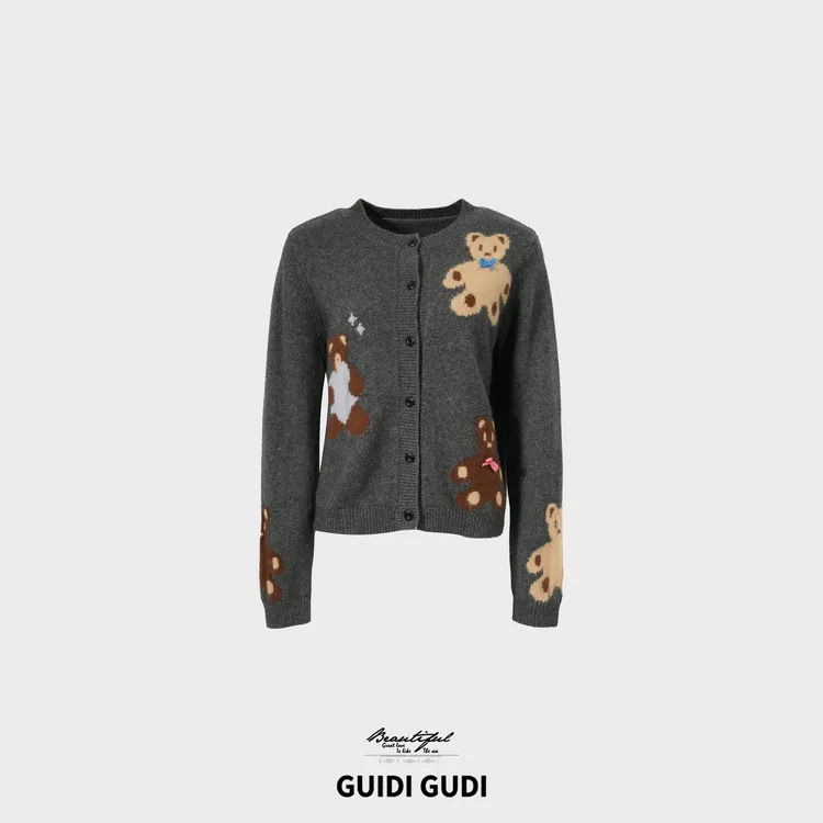 GUIDI GUDI【小熊日记】秋冬氛围感宽松休闲开衫外套/黄加蓝