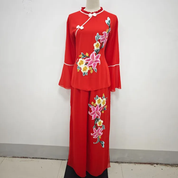 高档刺绣花舞蹈演出服装扭秧歌服装扇子舞广场舞套装2025新款裤裙