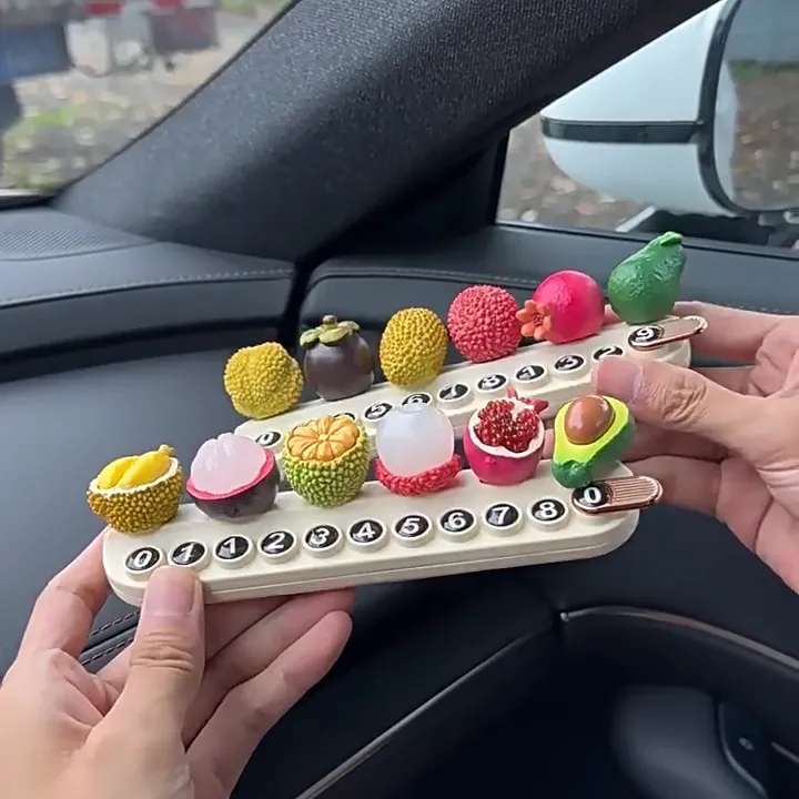水果新款汽车临时停车牌女创意挪车电话牌车载手机号码牌摆件装饰