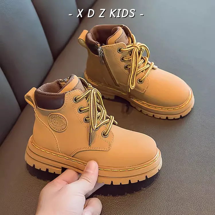 儿童小黄靴女童真皮马丁靴2025秋季男童炸街英伦风短靴百搭软底靴