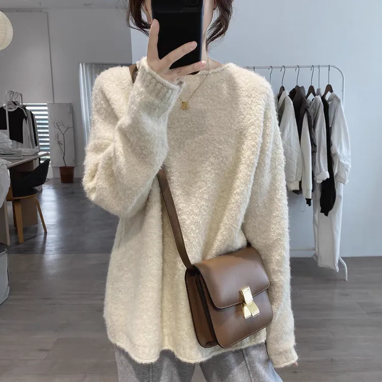 欧货圆领毛衣女2025秋冬宽松显瘦时尚休闲百搭时髦洋气减龄上衣潮