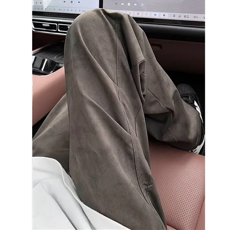 棕色美式复古裤子男春秋季cleanfit直筒宽松vibe半松紧休闲长裤男