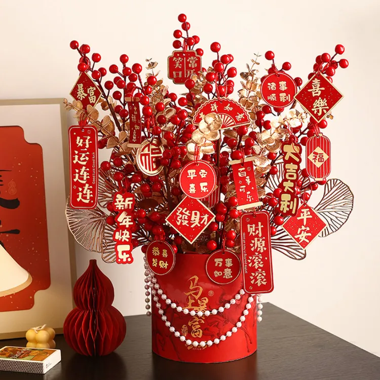 新年马年桶花摆件春节装饰年宵花乔迁发财果福桶客厅桌面氛围布置