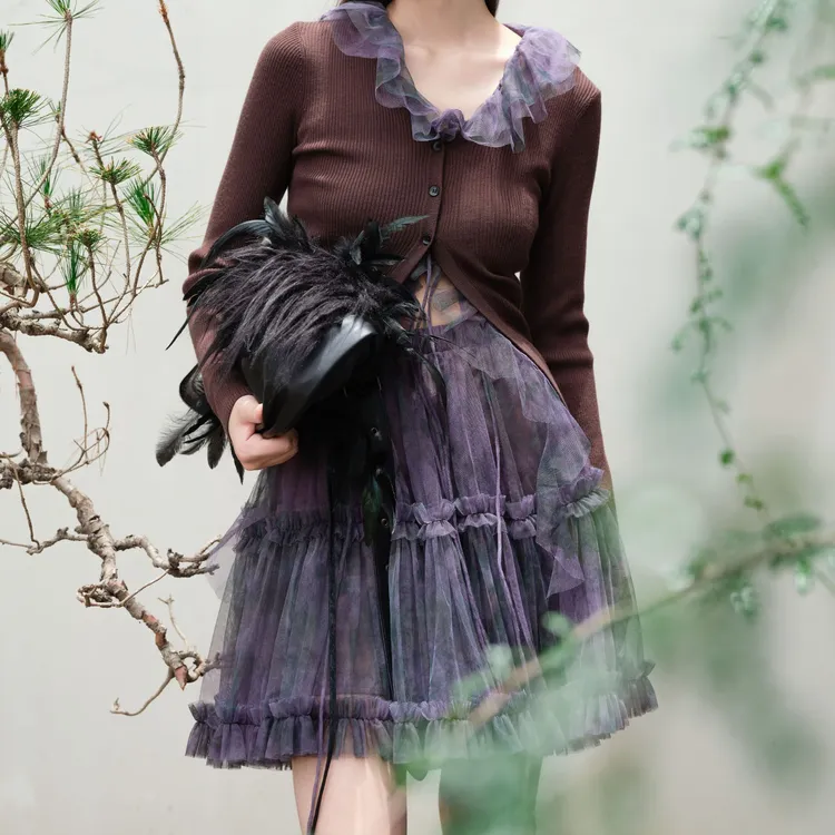 SEJIE色孑 烟雨瑶运动感网纱蓬蓬裙