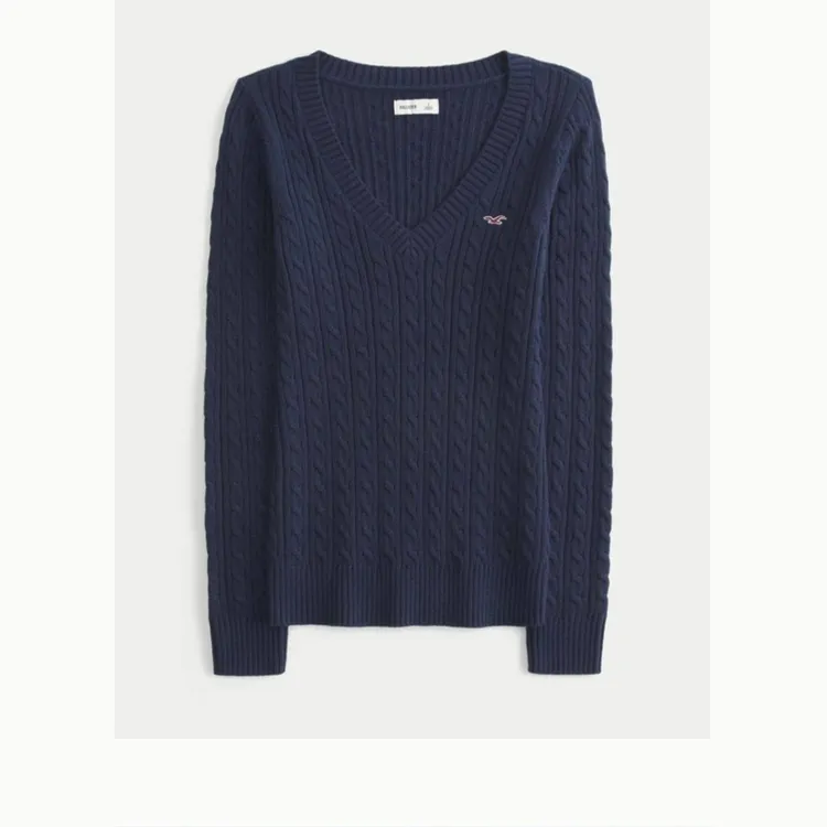 Hollister小海鸥图案麻花V领套头针织毛衣26春新款女装350-5805