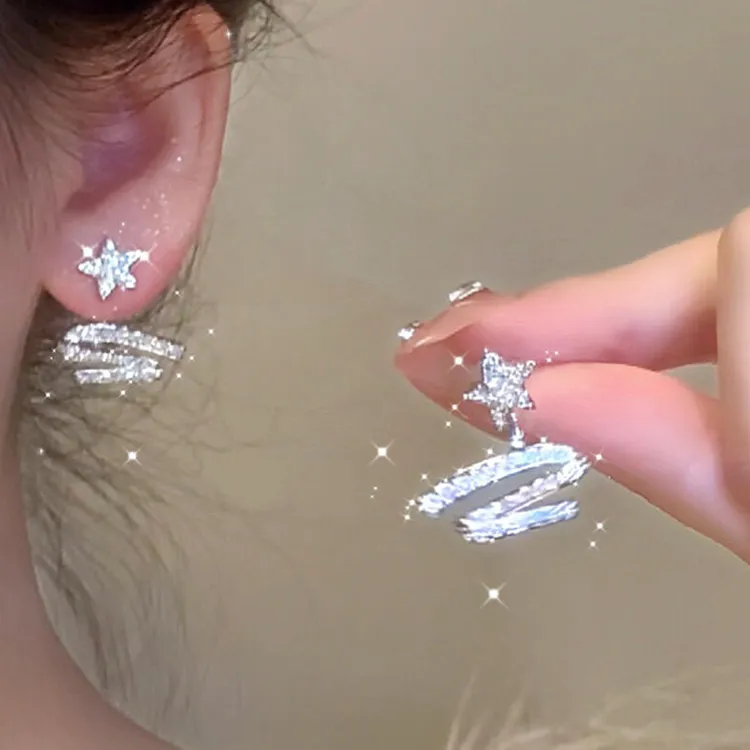 铜合金耳饰 飘带星星耳钉清冷感轻奢小众秋冬耳环气质圣诞节耳饰