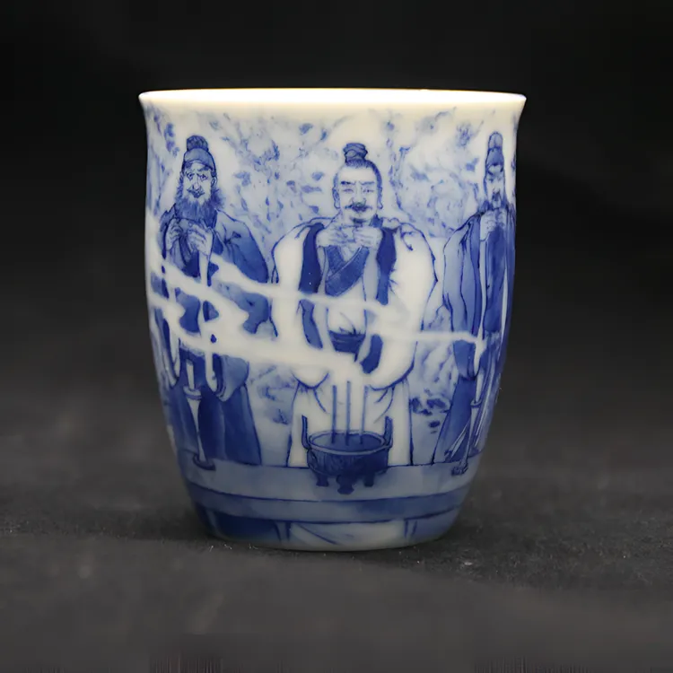 景德镇陶瓷【晓竹窑】釉下青花三国人物系列主人杯手工手绘高端茶具