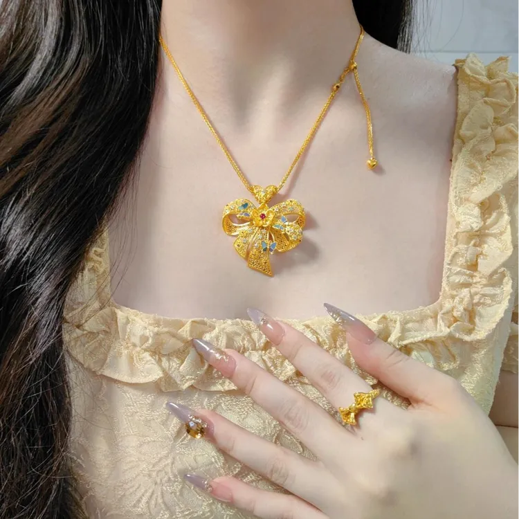 项链复古国潮繁花螺钿蝴蝶结女轻奢高级百搭精美气质优小众