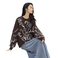 对白艺术画作联名毛巾绣提花圆领毛衣慵懒小众针织衫DYZB-FDE093