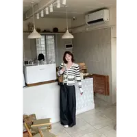 YPP！【轻松日】秋季显瘦条纹短款针织衫真两件上衣