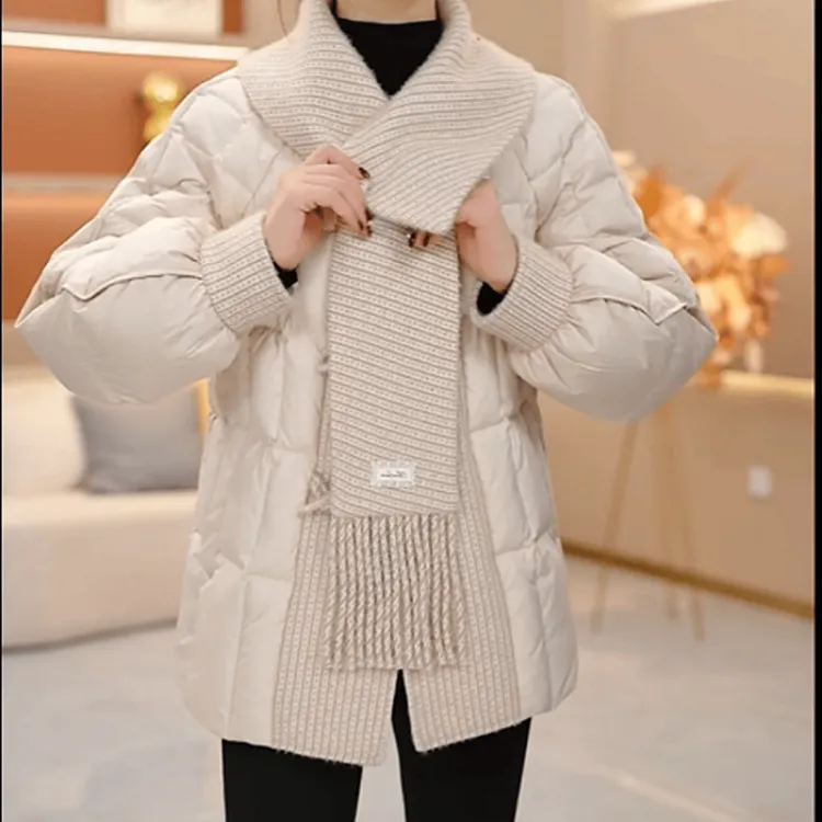  B522【羽绒服】2025冬季新款时尚气质保暖加厚显瘦围巾领羽绒外套