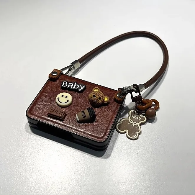 适用华为Pura X典藏版手机壳折叠屏咖啡小熊棕色耐脏皮纹女保护套
