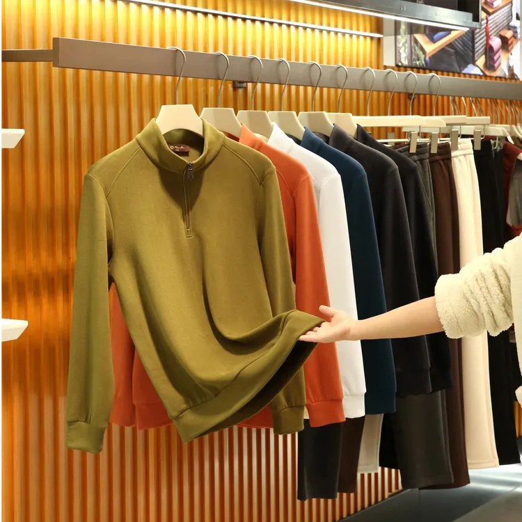 意奢老钱风 秋冬男女蚕丝羊毛混纺磨绒保暖立领长袖卫衣打底衫