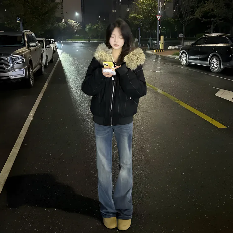 棉服女2025冬季新款加绒加厚大毛领美式工装派克服宽松棉衣外套潮
