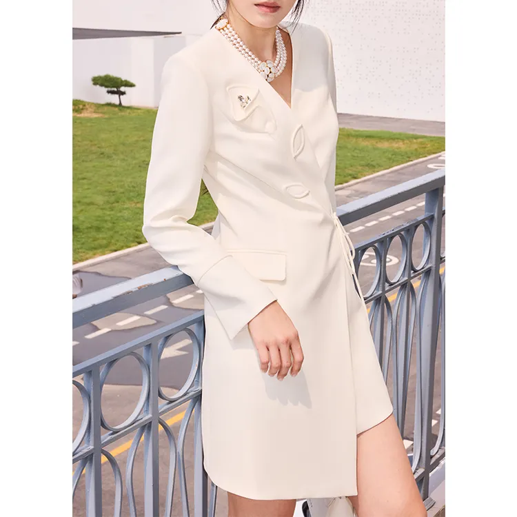 YESBYYESIR叶谦设计师品牌秋冬职业气质马蹄莲梦露时尚西服连衣裙