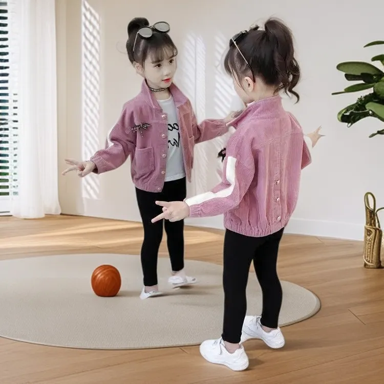 DP女童2025新款洋气爆款外套春秋季韩版条绒夹克衫儿童衣服小女孩