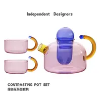 撞色茶壶茶杯耐热高硼硅玻璃煮茶壶凉水壶茶水分离过滤茶壶杯套装
