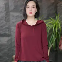 FF常规款女不起球长袖连帽纯色T恤Oversize风杂志风休闲宽松