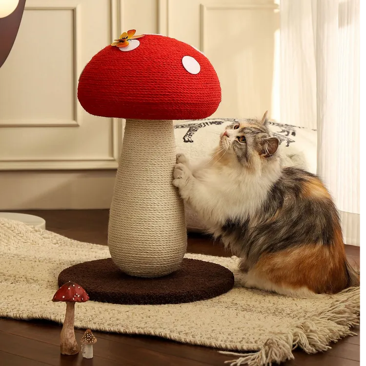【蘑菇猫抓板】剑麻猫抓柱红伞伞蘑菇猫抓板耐抓不掉屑猫玩具红蘑菇