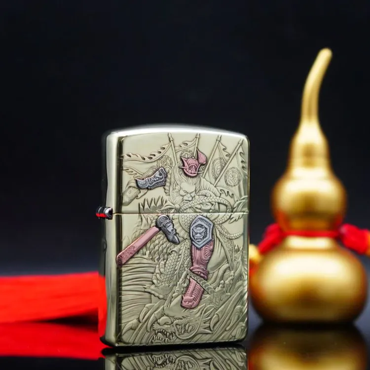 ZIPPO/之宝ZIPPO打火机 大圣XF盔甲黄铜双面浮雕镶嵌紫铜 DYJ1