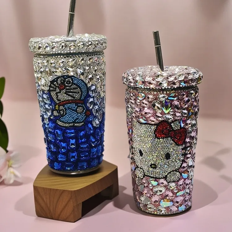 2025新款镶钻KT猫吸管杯高颜值可爱少女心宿舍便携式水杯礼物礼品