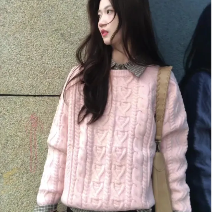 【蜜桃甜】气质粉色针织上衣减龄显瘦粉嫩格子衬衫灰色半身裙套装