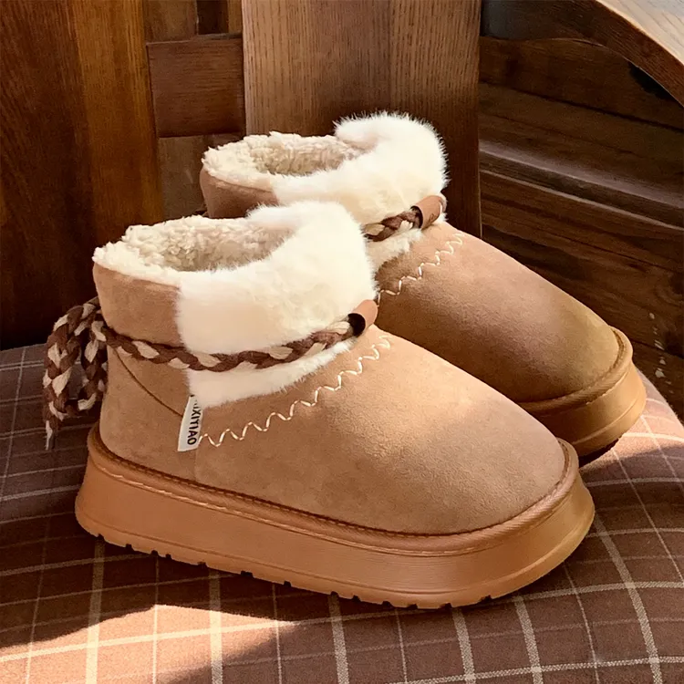 细细条 冬季新款户外百搭加绒保暖舒适雪地靴女民族风加厚棉靴ins