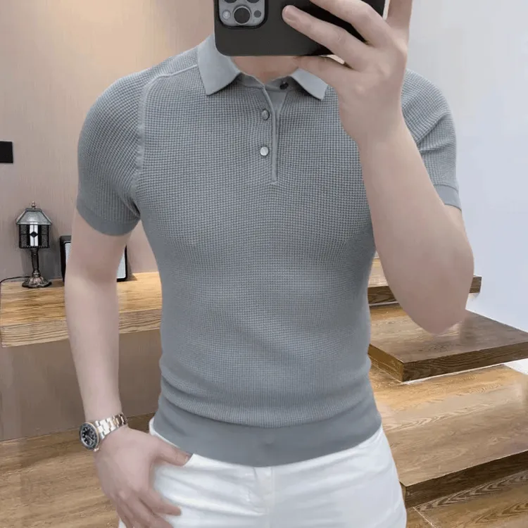 秋季男士百搭修身型Polo衫短袖美式轻奢高端商务时尚舒适针织上衣