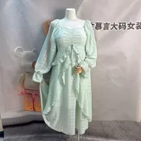 1616长袖绿色连衣裙长裙