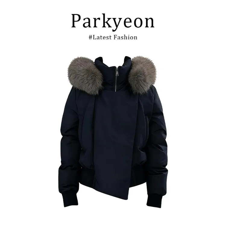 parkyeon韩版毛领连帽棉服外套女2025秋冬季加大版保暖加厚外套