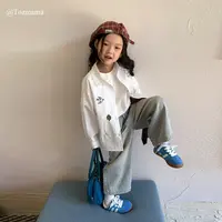 豆几妈  女童秋款线条刺绣款翻领休闲衬衫儿童白色长袖衬衣