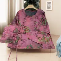 【紫红花】新中式国风刺绣秋季短款长袖上衣7902