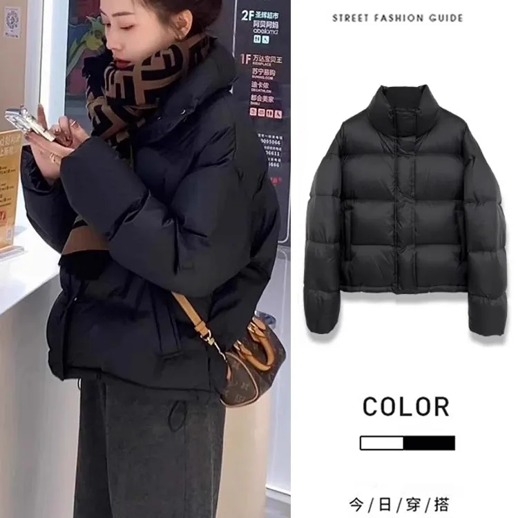 黑色短款羽绒棉服女小个子2025冬新款韩版加厚保暖立领面包服外套