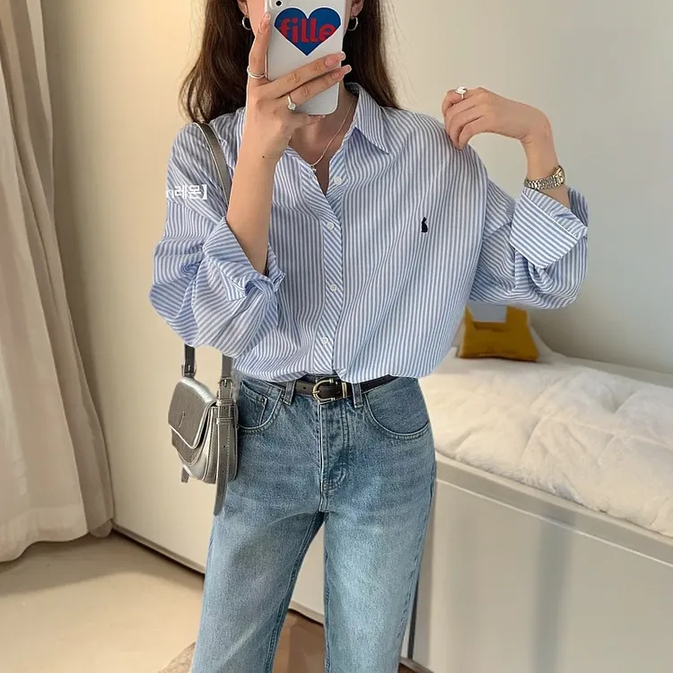 黑色条纹衬衫女2025新款春秋季高级感设计感小众内搭叠穿气质上衣