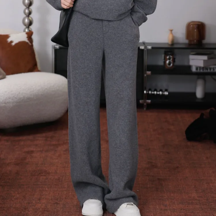 LYNEE【漫步】新 一条过冬简约百搭灰色直筒羊毛阔腿裤 LGD2FAT036