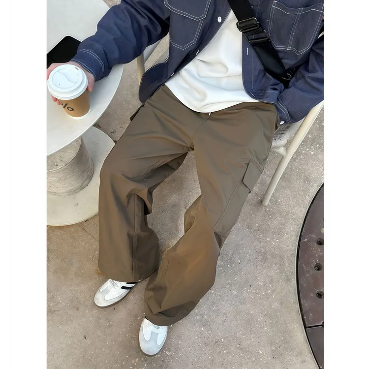 纯色松紧腰抽绳工装裤春秋季男休闲裤宽松长裤子简约百搭2025新款