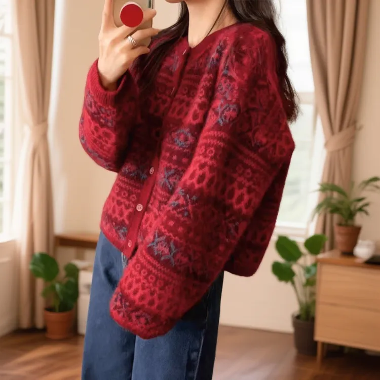 民族风毛衣外套复古时尚高级感秋冬新款洋气减龄针织开衫上衣女