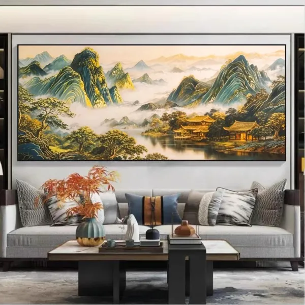 背靠金山山水客厅沙发背景墙办公室装饰挂画青山晶瓷装饰画