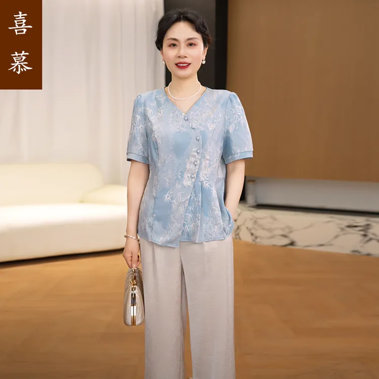 2025新款妈妈装春夏时尚套装洋气中年女装宽松两件套显瘦上衣裤子