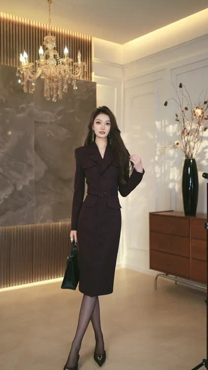 罗曼定制 高定原创设计时尚高级感秋季女西装连衣裙女长袖收腰