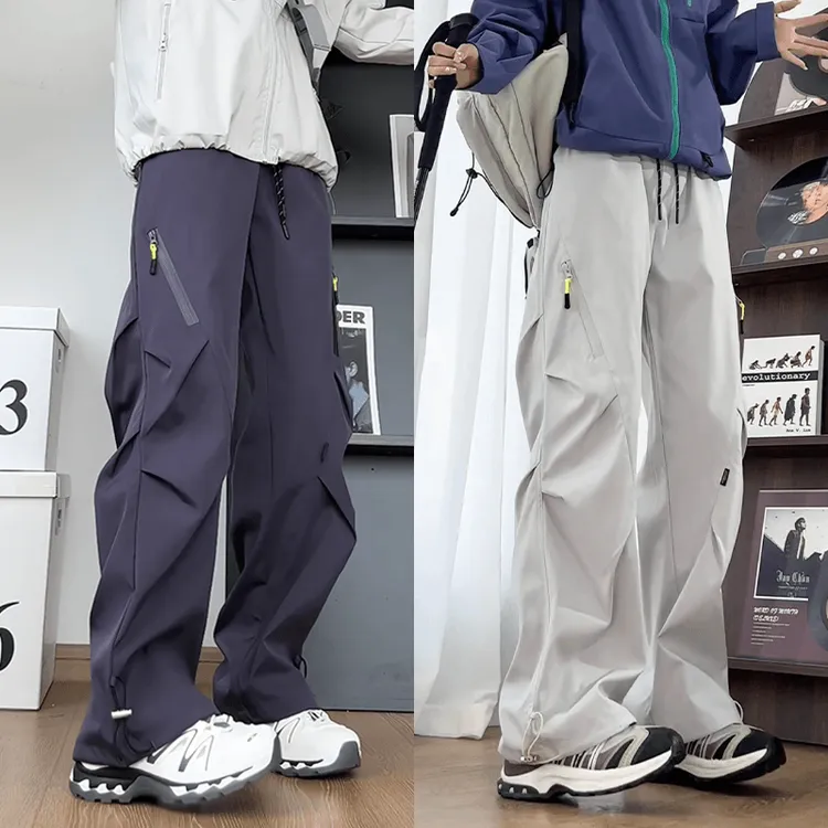 美式压褶工装裤男女秋季潮牌三防冲锋裤宽松大码百搭显瘦休闲裤子