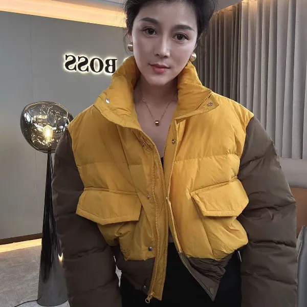 【耿老板2004#P】韩版时尚撞色设计精致短款显高面包服女羽绒服