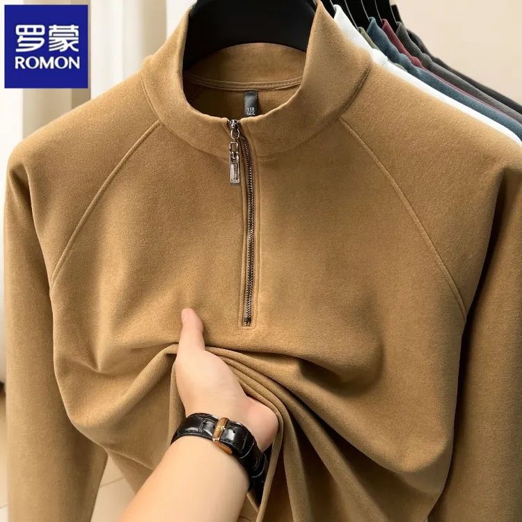 罗蒙2025年秋冬新款男士半拉链卫衣加厚德绒卫衣休闲简约时尚上衣