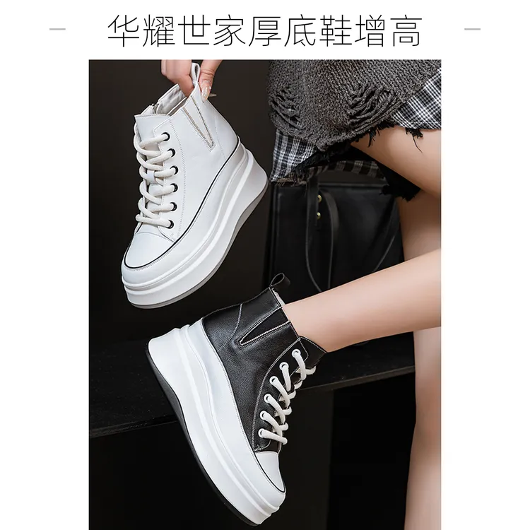 高帮日系厚底休闲鞋小个子百搭高帮鞋子秋冬加绒爆款休闲鞋小白鞋