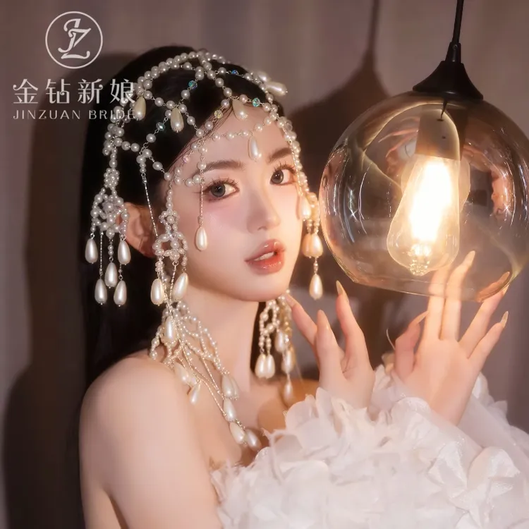金钻新娘头饰甜美公主珠珠帽饰日韩时尚流苏额饰结婚婚礼跟妆配饰